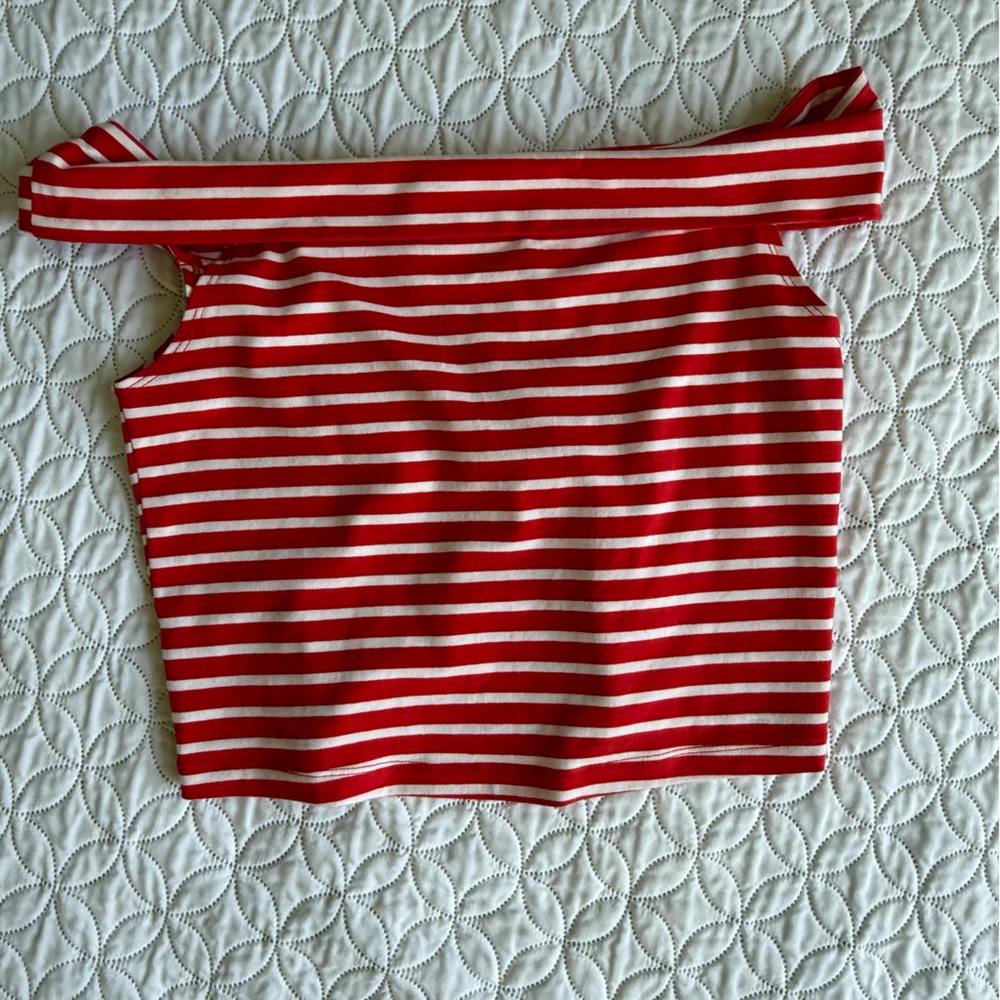 Red and White Striped Off-Shoulder Top